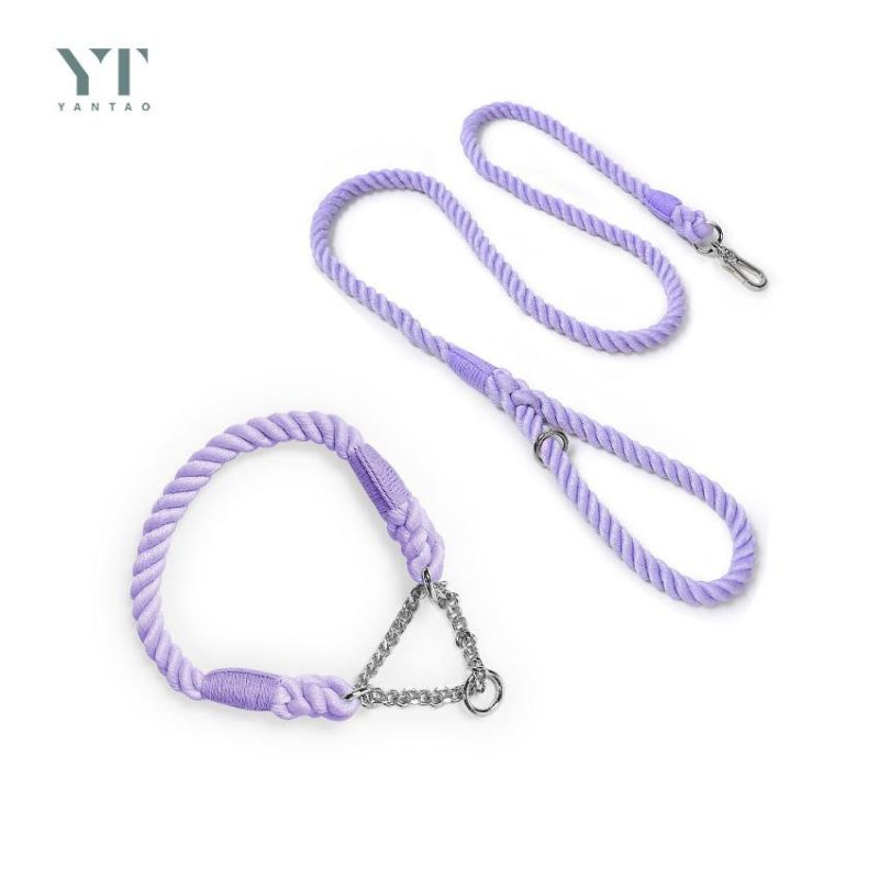 Hot Sale Ins Luxury Colored Cotton Rope Handmade Green Training Dog Leash Pet Leashes Dog Collar