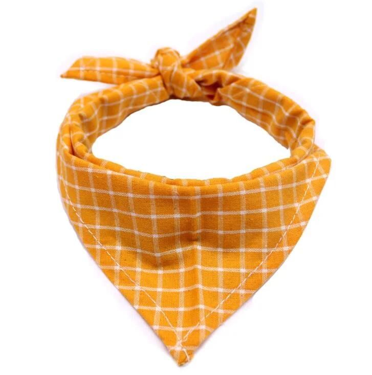 Square Plaid Printing Dog Bib Double Reversible Kerchief Scarf Adjustable Accessories