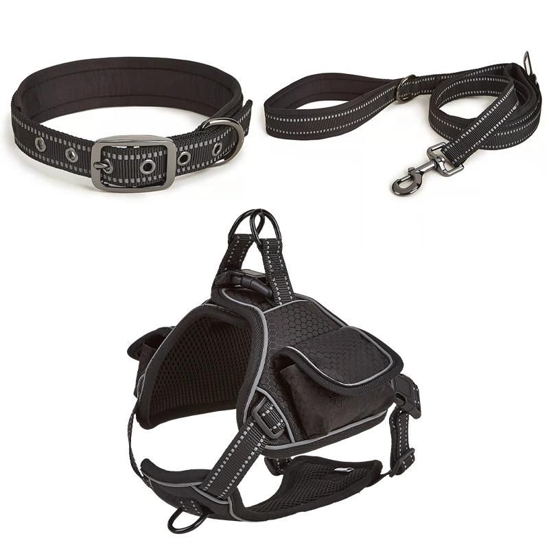 Amazon Hot Style Factory No Pull Dog Harness Adjustable Reflective Oxford Easy Control Dog Harness with Heavy Duty Dog Leash Set