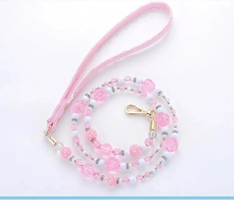 Cute Pink Strawberry Jeweled Crystal Dog Collar and Pet Leash Set