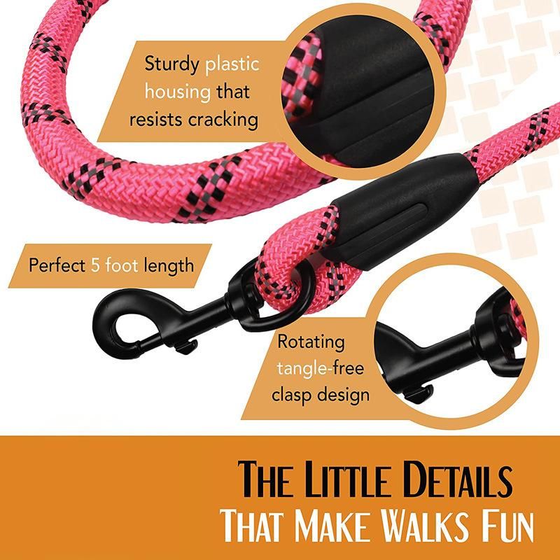 Reflective Strong Rope Dog Leash Chew Resistant Paracord for Medium and Large Dogs with Durable Metal Clasp