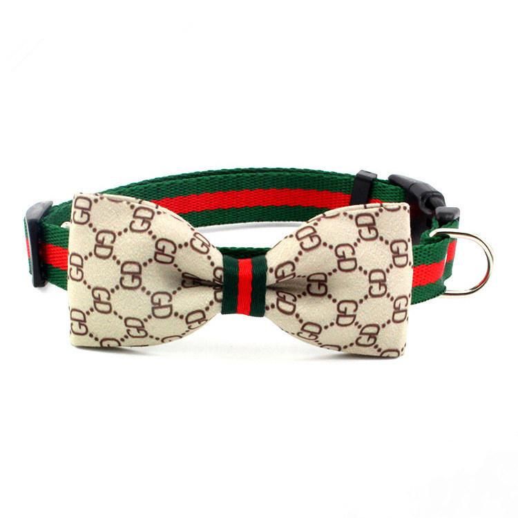 Fashion Knitting Pattern Buckle Pet Lead Bowties Nylon Dog Collars