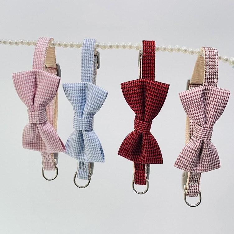 Adjustable Princess Houndstooth Bow-Knot Cat Dog Accessories Pet Tie Collar