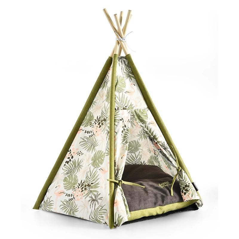 Happy Spring Yarn-Dyed Pet Bed Teepee Tent House Dog Tent