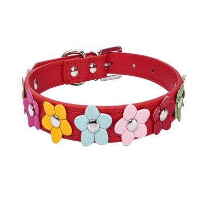 Colorful Flowers Pet Collar Soft PU Leather Dog Collar