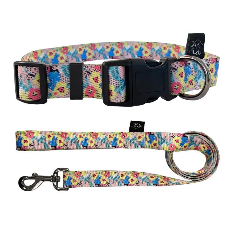 Personalized Dog Collar Leash Lead Set Engraved Floral Dog Collars