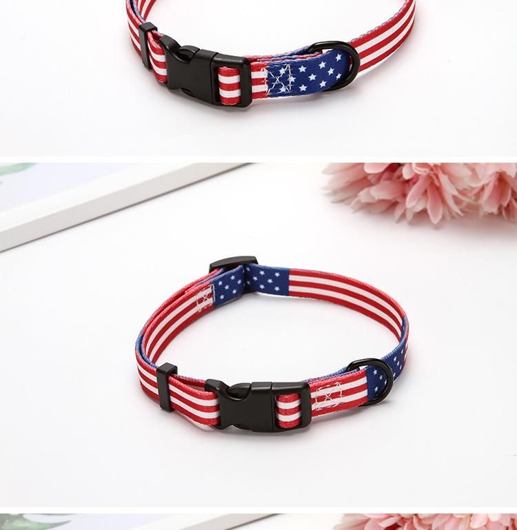 New Customized Print American Flag Pet Collar, Durable Adjustable Safety Buckle Dog Collar//