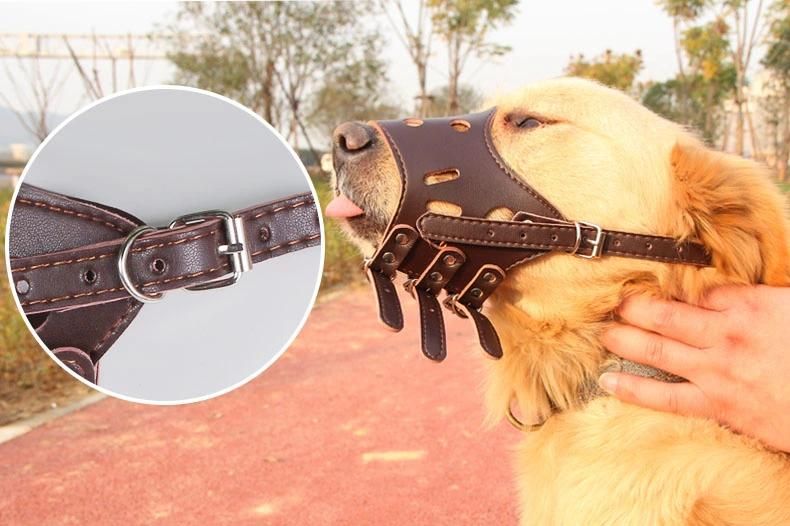 Adjustable Breathable Leather Dog Mouth Muzzle Anti Bark Bite Chew Pet Products