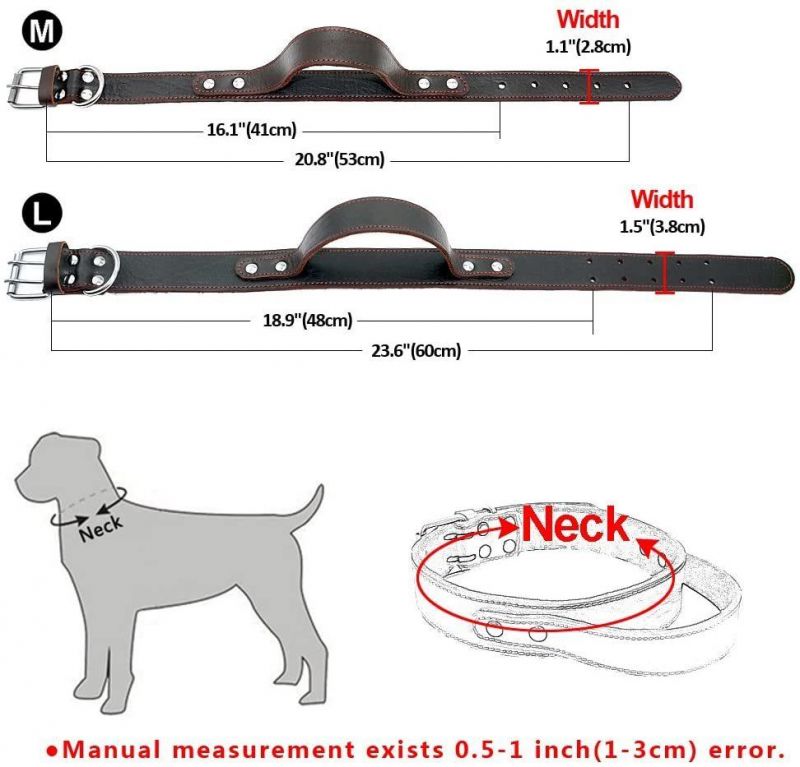 Genuine Leather Dog Collar for Walking & Training Heavy Duty Dog Collar with Handle