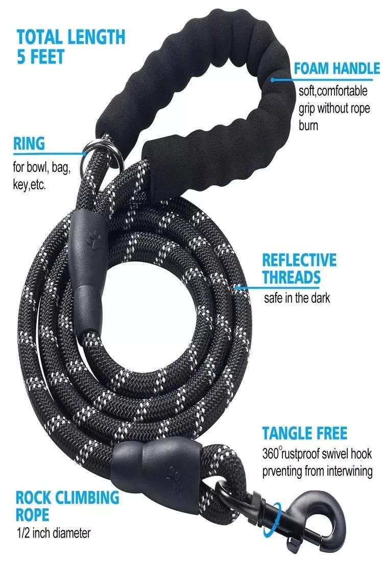 Amazon Hot Selling Heavy Duty Nylon Dog Leases Pet Leash Strap Reflective Dog Lead
