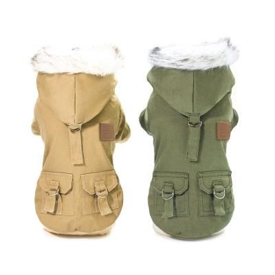 Plush Hoodie Thicken Double Pocket Industrial Style Warm Dog Jacket Coat Costume Winter Dog Clothes