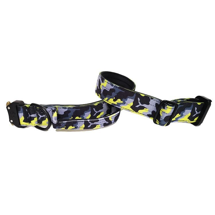Heavy Duty Black Camouflage Tactical Combat Dog Collars with Handle and Neoprene Padded