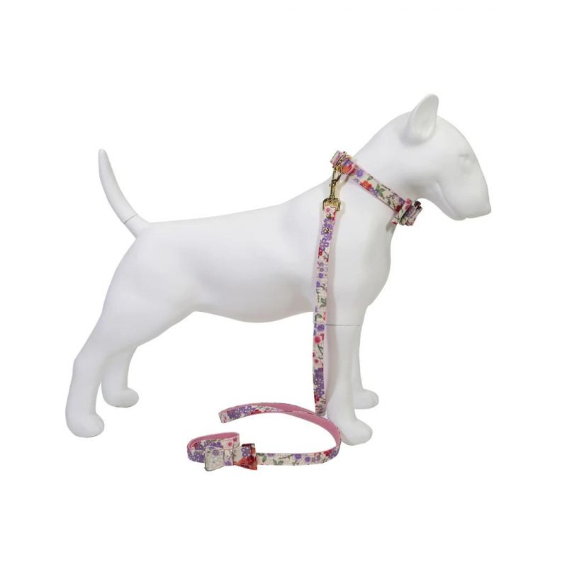 Soft PU Leather Bow Pet Leash with Matching Pet Collar