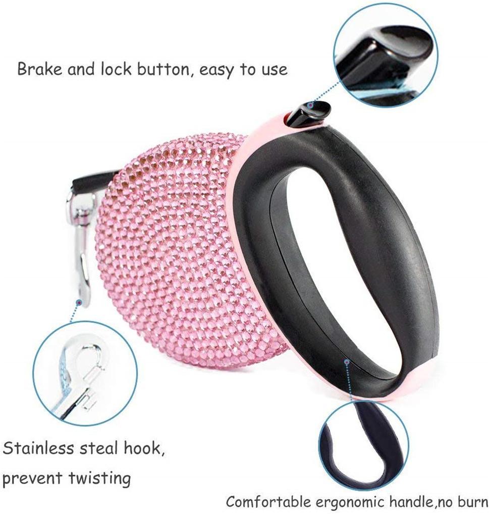 10 FT Retractable Dog Leash Bling Smooth Retracting Pet Extendable Lead for Small Medium Breed