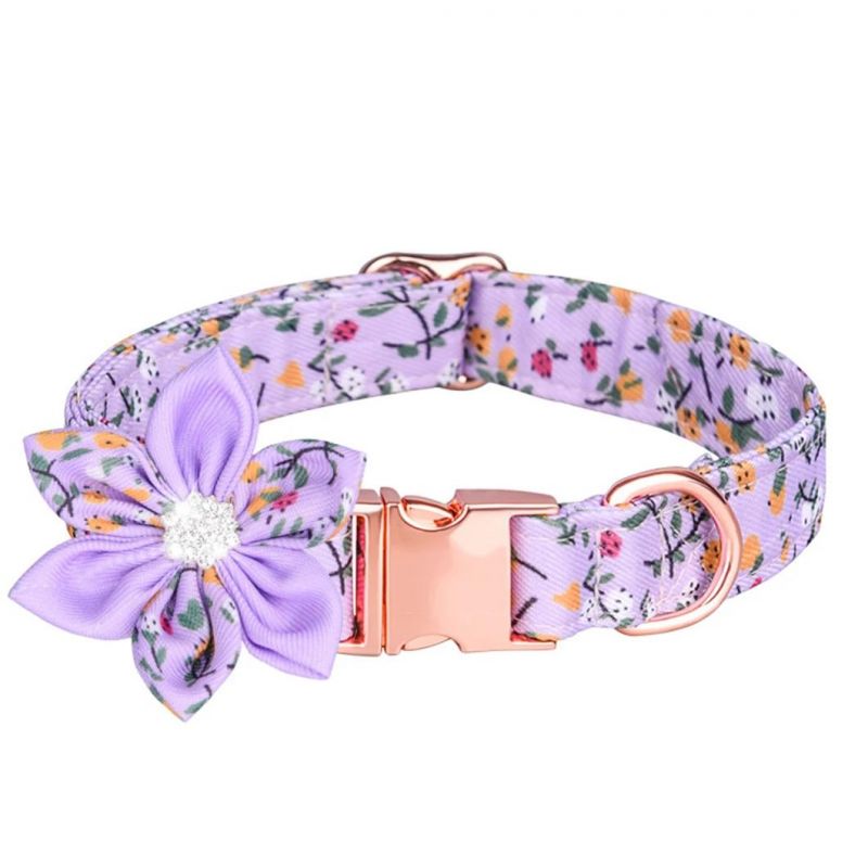 Detachable Rhinestone Flower Dog Collar