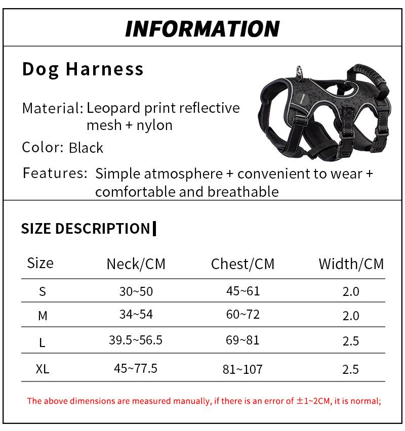 Custom Pet Accessories Adjustable Dog Harness Reflective Explosion-Proof Leopard Printed Pet Harness