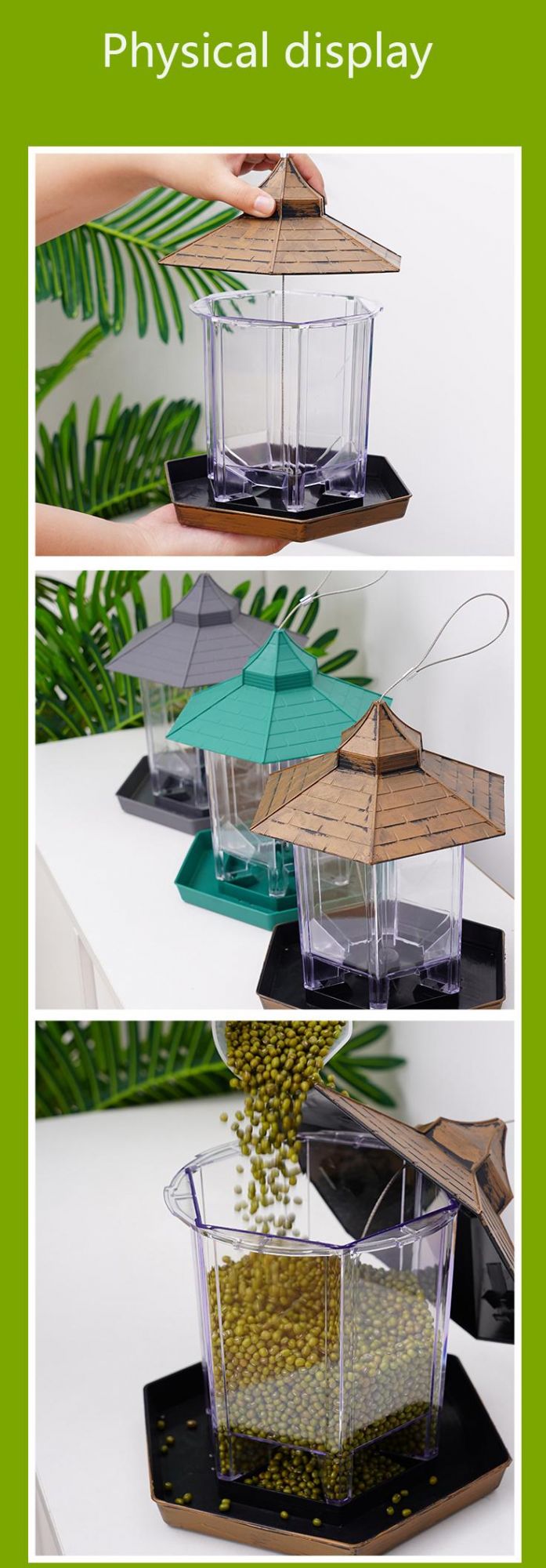 Pavilion-Shaped Bird Feeder with Hanging Outdoor Garden Water Resistant