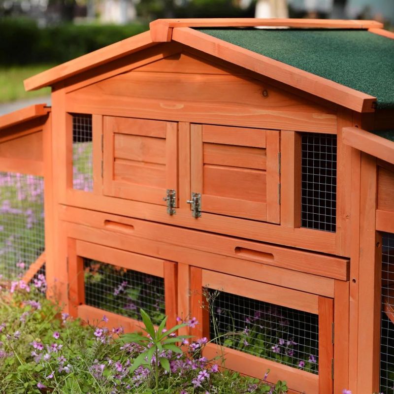 70 Inch Two-Layer Outdoor Multifunctional Wooden Chicken Housefor Small Animals with 2 Run Play Area