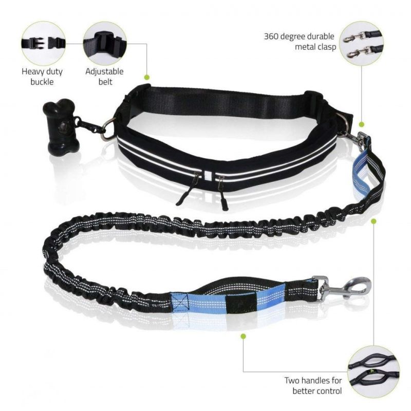 Bungee Dog Leash with Reflective Waist Belt for Phone, Keys and Cards Bonus Collar Bag Dispenser Great Gift