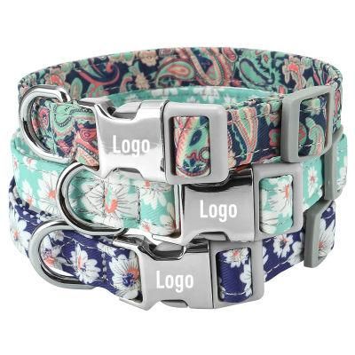 Custom Logo Fashion Adjustable Pattern Nylon Pet Dog Cat Collar