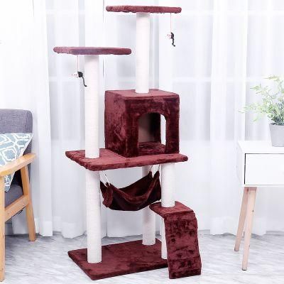 Beige 4 Levels Different Sizes Cat Climbing Scratcher Sisal Luxury Large Cat Scratching Tree Wooden Cat Tree House