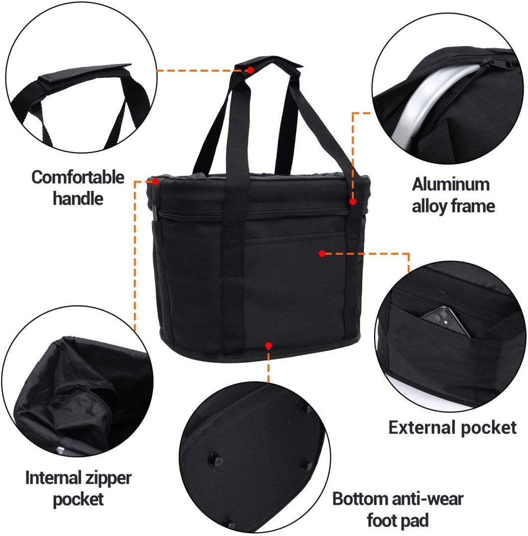 Pet Carrier Bicycle Basket Bag for Dogs & Cats, Handlebar Basket Folding Front Removable with Adjust Dog Seatbelts