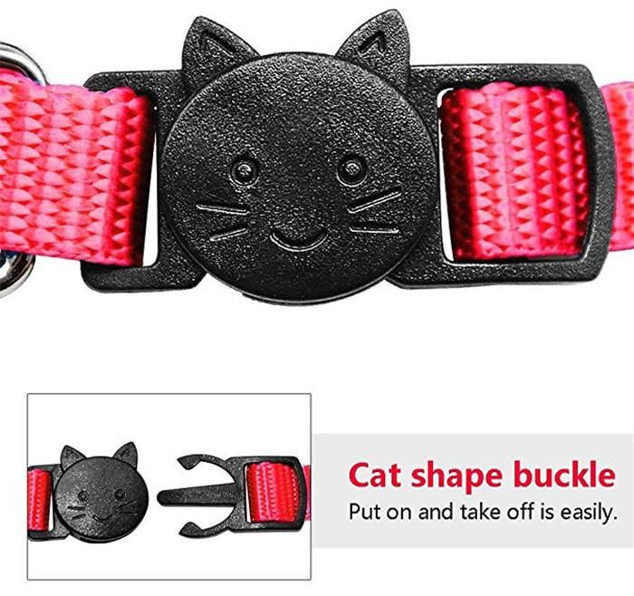 Adjustable Nylon Cat Collar with Plastic Cat Buckle and Bells