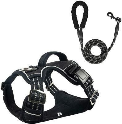 Black XL Dog Vest Harness with Vertical Handle and 5FT Leash Set