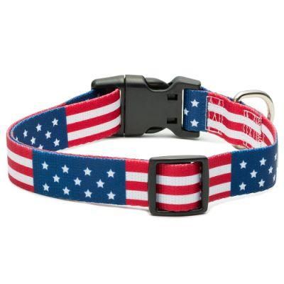 Sturdy Polyester Webbing Dog Collar American Flag Customized Dog Collar
