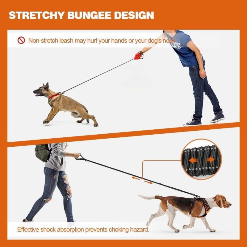 Bungee Dog Walking Leash, 5.6FT Heavy Duty with 2 Control Handles & Car Seat Belt