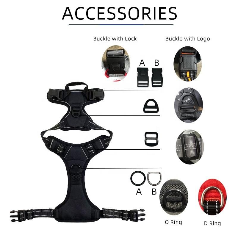 Reflective Air Mesh Double Clip Strong Chest Strap No Choke No Pull Service Dog Vest Harness