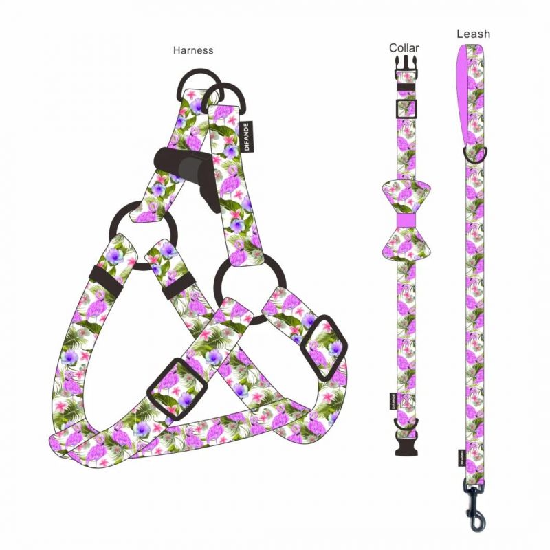Pet Supplies Hundeleine Und Geschirr Set, Strap Dog Adjustable Harness Leash and Collar Suit Plaid Fabric 6 in 1 OPP Bag BSCI