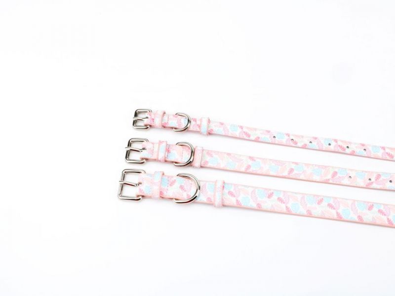 Leather Print Pattern Dog Collar Leash Set