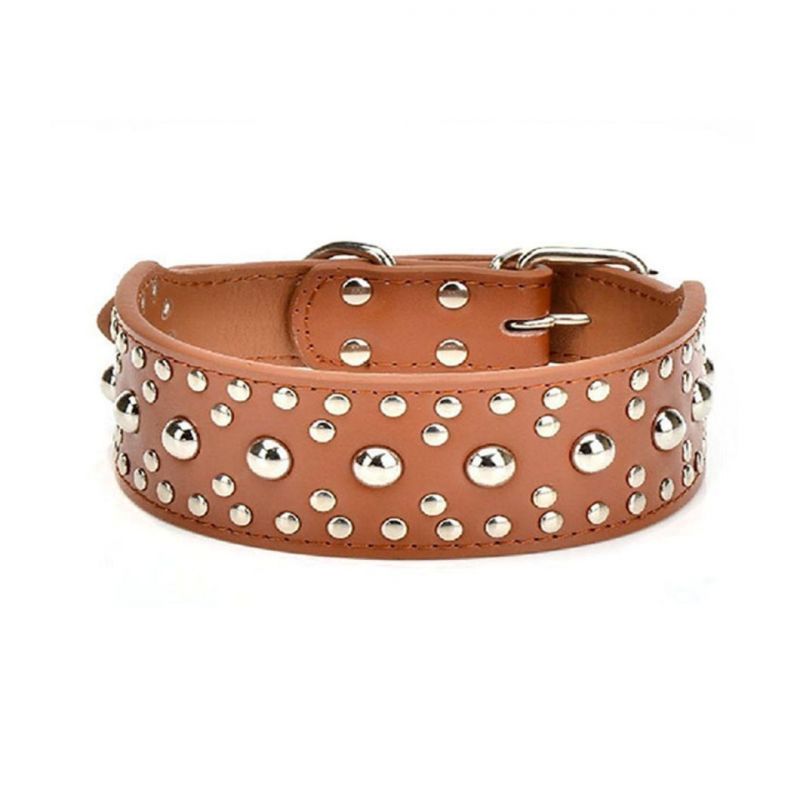 Rivet Studded PU Leather Dog Collar for Large Dog