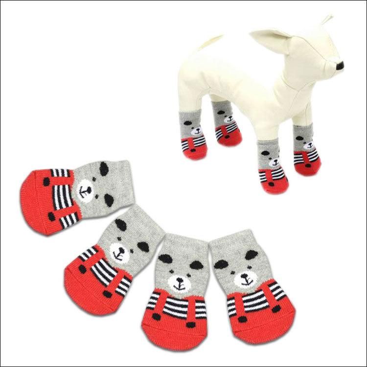 Pet Socks Dog Socks New Cartoon Non-Slip Four-Foot Socks Anti-Scratch Furniture Floor Knitted Socks
