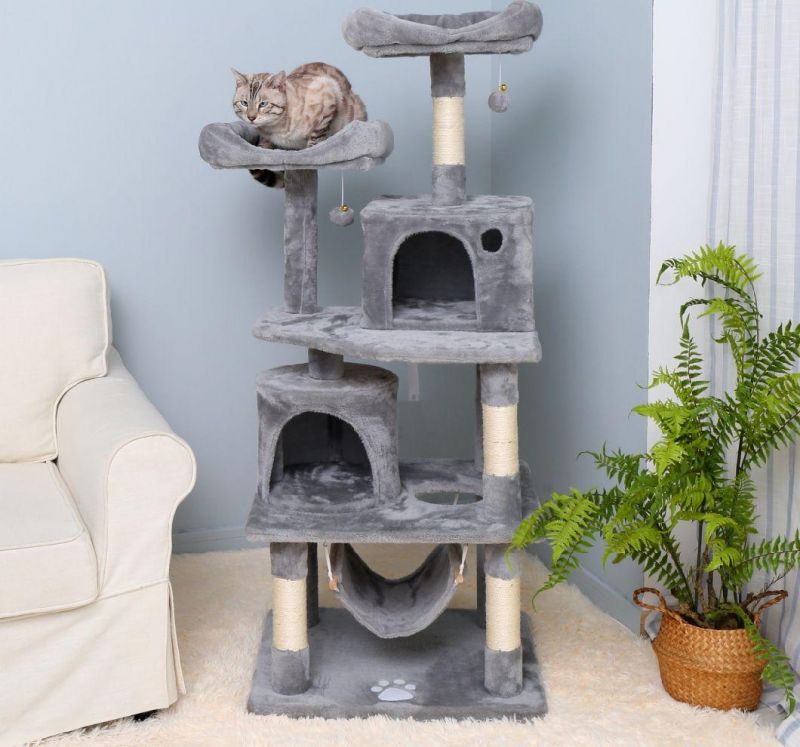 57.08 Inch Multi Storey Cat Tree with Comfortable Shelter and Stable Cat Tower