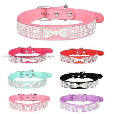 Wholesale Pet Products Accessoriessuper Fiber Rhinestone Diamond Dog Faux Leather Cat Collar