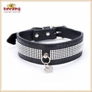 Quality Leather Dog Collars Pet Suppliers/Pet Collars with Bling for Medium Dogs (KC0152)