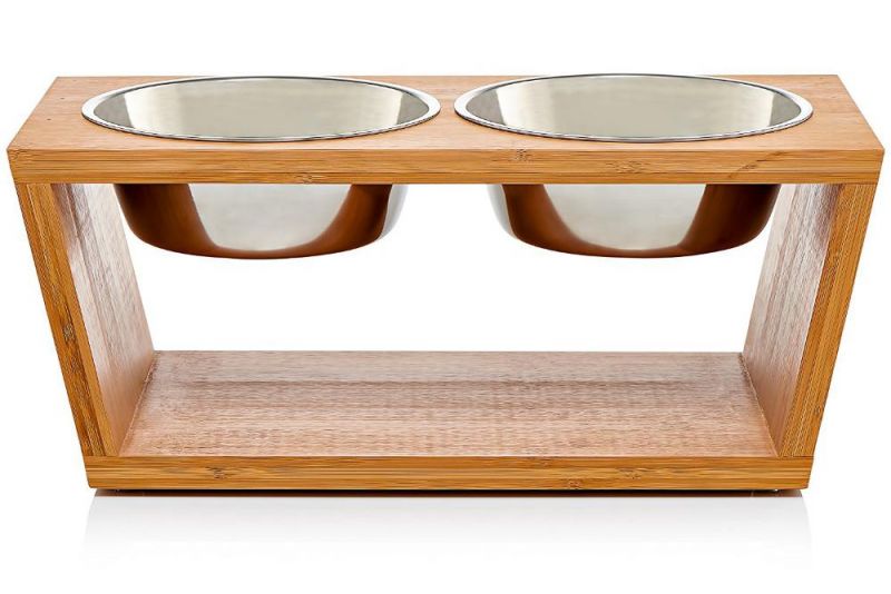 Custom Factory Wholesale Dog Cat Pet Bowls Wood Bamboo Elevated Dog Cat Dishes Raised Pet Feeder