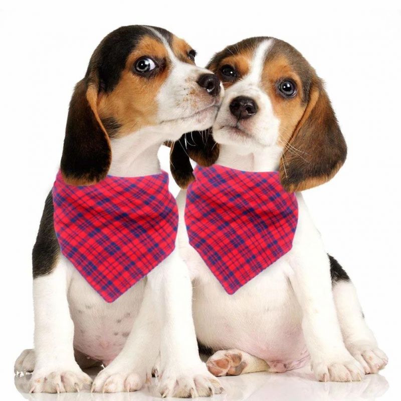 Dog Bandanas - 4 Pack Washable Triangle Bibs Scarfs, Reversible Plaid Printing Kerchief for Dogs and Cats