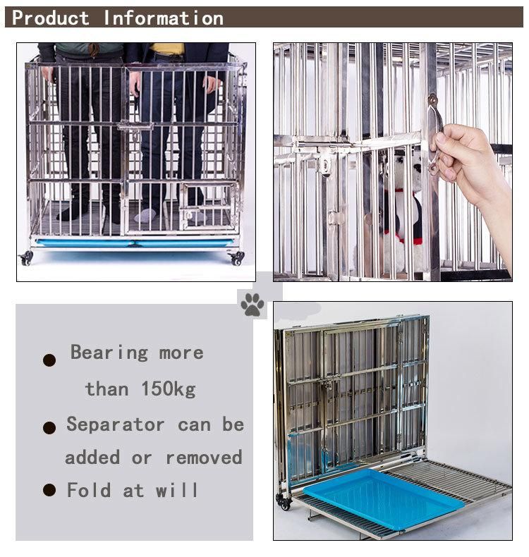 Wholesale Heavy Duty Stainless Steel Gold Double Doors Dog Cage Kennels with Wheels