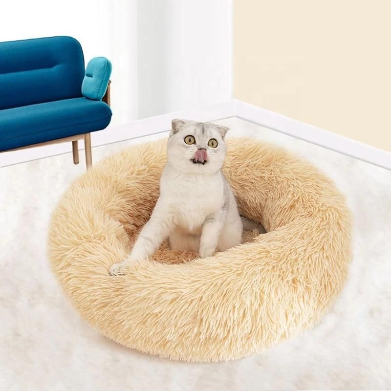 Cute Fluffy Beds Pet Bed Mat Cushion Calming Donut Cat Beds Comfy Warm Cat Puppy Washable Pet Bed