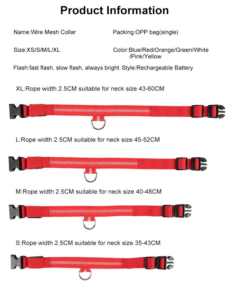 Safety USB Rechargeable Collar Night Illuminated Glowing Luminous Light Pet LED Dog Collar