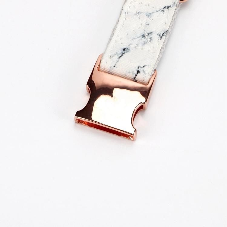 Hot Sell Cotton Gray Marble Printed Dog Collar with Rose Gold Buckle