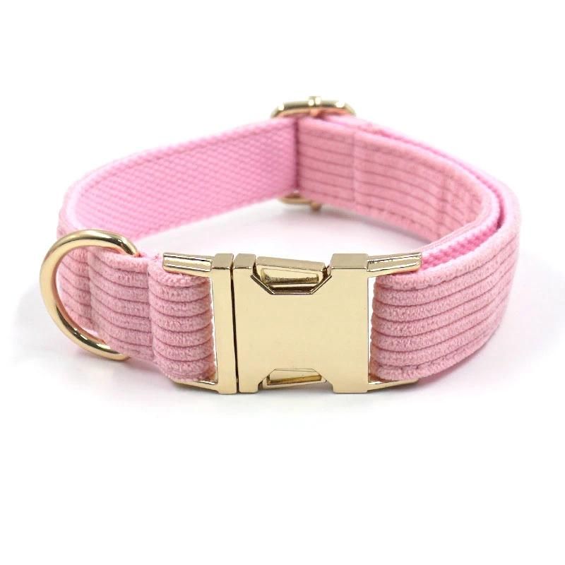 Charm Design High Quality Solid Pink Corduroy Dog Collar Leash Manufacturer Pet Supplies Dog Collar Laser Brand Leash Set