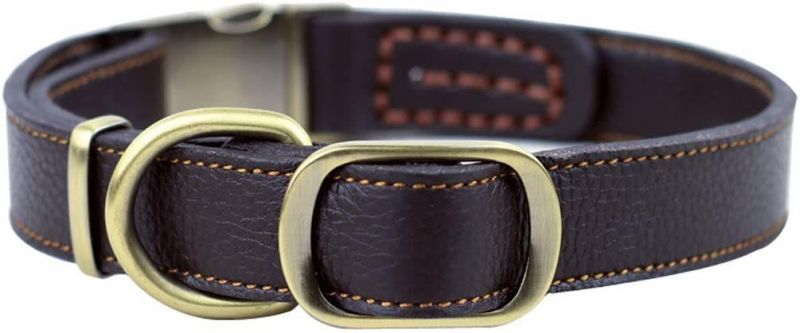 Adjustable Comfortable Finest Genuine Brown Leather Pet Dogs Collars for Medium/Large Dogs