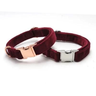 Custom Soft Comfortable Velvet Dog Collar with Rose Gold Metal Buckle Dog Collar