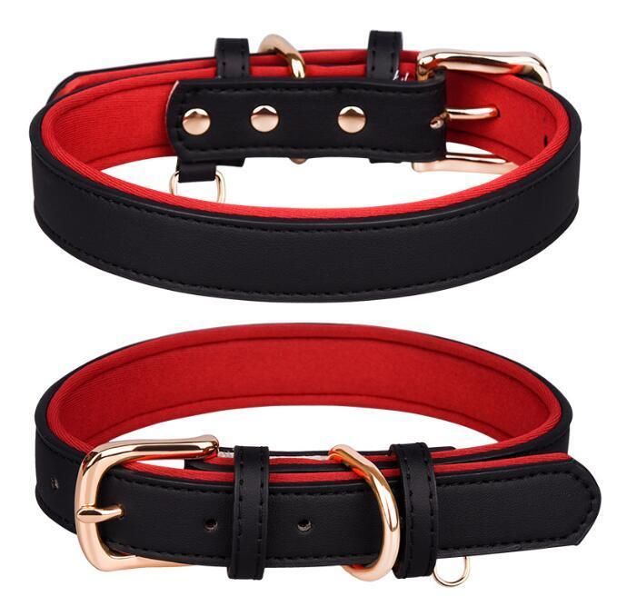 Leather Dog Collar Brass Buckle Soft Neoprene Padded Dog Collar