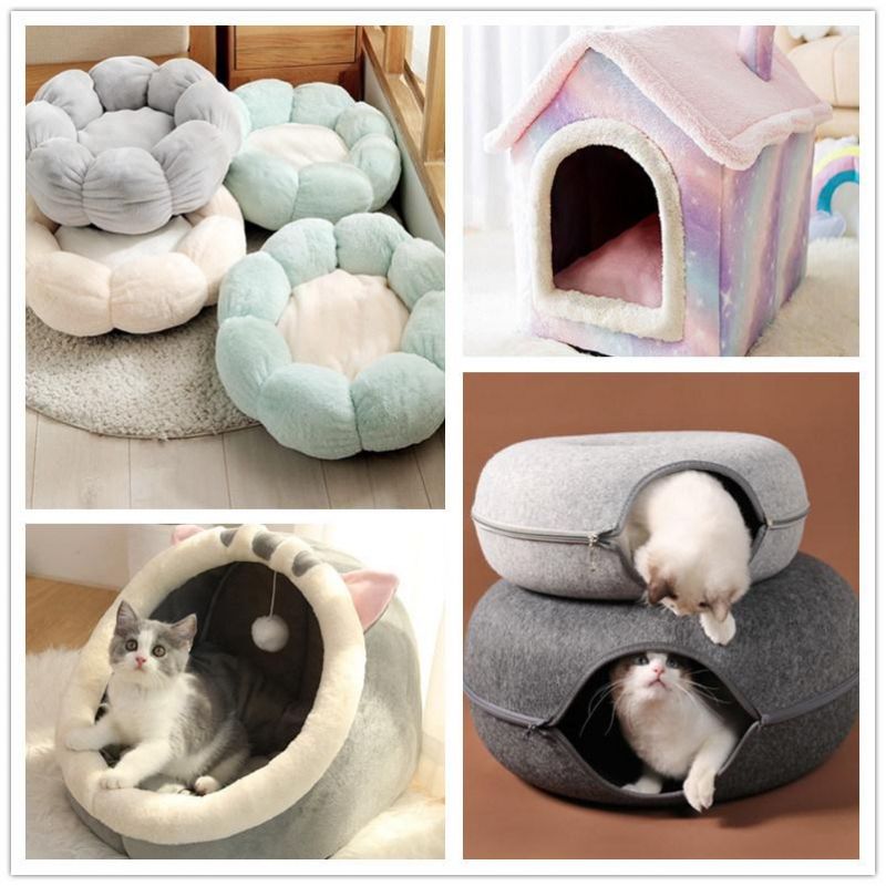 Donut Plush Pet Cat Bed Fluffy Soft Warm Calming Bed