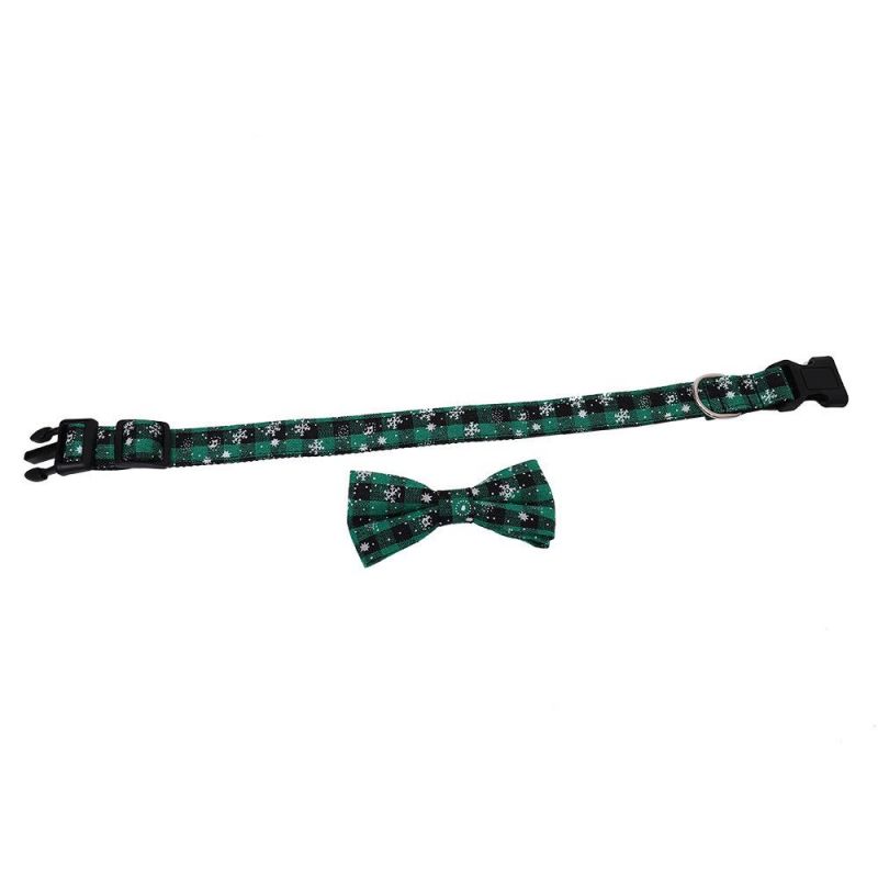 Christmas Series Snowflake, Nylon Adjustable Safety Buckle Bow Tie Pet Collar